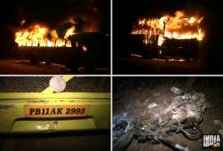 patiala bus set on fire after it kills 2 bike riders