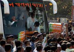 protesters hurl eggs at advani s rath wave black flags