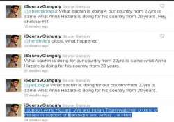 sourav ganguly supports anna hazare on twitter