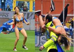 female streaker invades the pitch