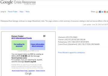 google crisis response to help uttarakhand flood victims