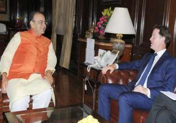 uk deputy prime minister nick clegg meets arun jaitley discusses retro tax issue