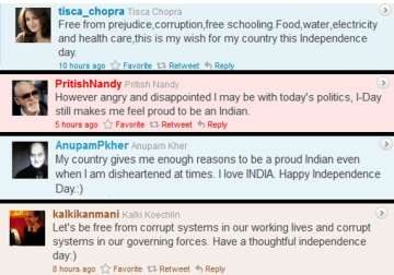 bollywood tweets for corruption free india on i day