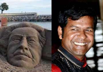 cannes 2014 sand artist sudarsan pattnaik creates sculpture of satyajit ray