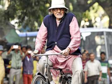 big b takes a ride on a bicycle during piku shoot