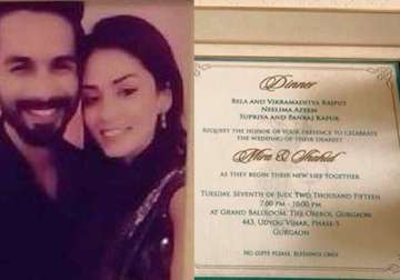 shahid kapoor and mira rajput s wedding card out see pics