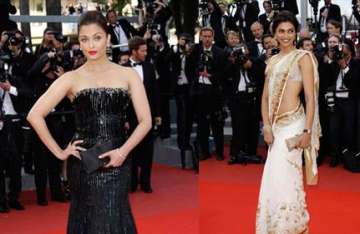 deepika s saree vs ash s gown at cannes