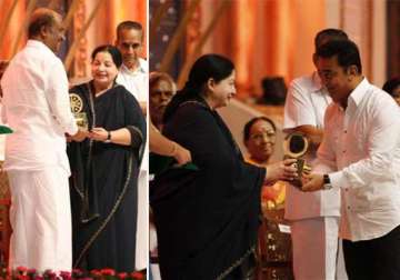 rajnikanth kamal haasan honoured at indian cinema centenary fete view pics