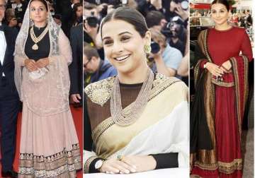 true indian diva vidya balan dazzles in indian attire at cannes watch pics