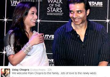 uday chopra tweets about welcoming rani mukerji into chopra family see pics