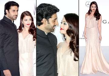 cannes 2014 aishwarya abhishek display love at the amfar event see pics watch video