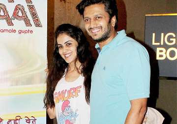 genelia hides baby bump attends hawaa hawaai screening with riteish see pics