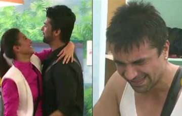bigg boss 7 ajaz breaks down as gauhar and kushal get close and dance see pics