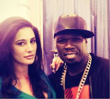 snapshot hot nargis fakhri poses with international rapper 50 cent during the shoot of spy