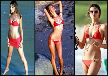 alessandra ambrosio enjoys in red bikini see hot pics