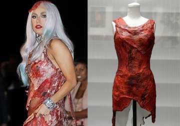 lady gaga s infamous raw meat dress goes on display