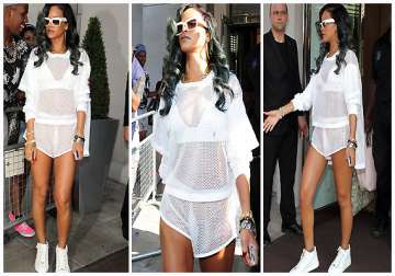 rihanna steps out in see through playsuit