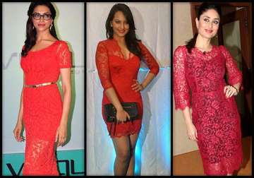 deepika kareena or sonakshi who wore red lace dress better see pics