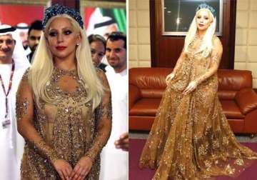 golden glory lady gaga amazes dubai fans in sheer gown see pics