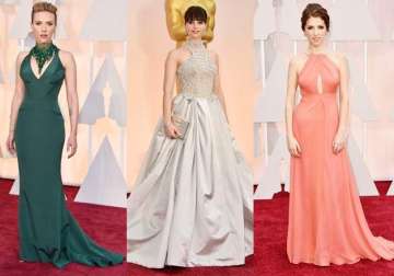 oscars 2015 high collars and demure gowns on the red carpet