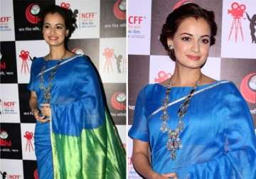 dia mirza shines with bindi and sindoor in her first post wedding appearance see pics
