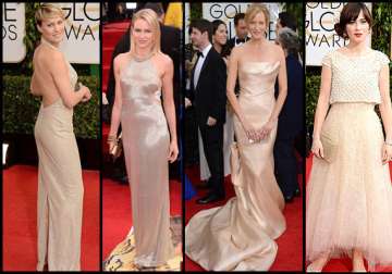 golden globe awards 2014 hollywood divas dazzle in champagne coloured gowns see pics