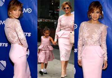 mother s love jennifer lopez and daughter emme wear matching peplum dress see pics