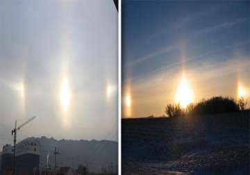 amazing three suns appear over mongolia