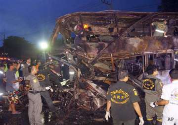 bus truck collision on busy thai highway kills 19