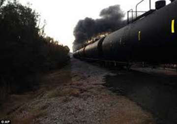 dramatic video us train carrying crude derails bursts into flames