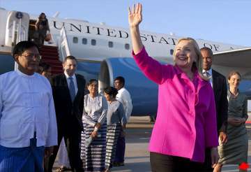 hillary clinton arrives on historic myanmar visit