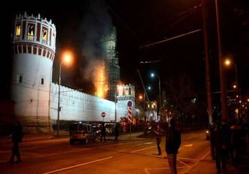 fire breaks out at moscow s ancient monastery