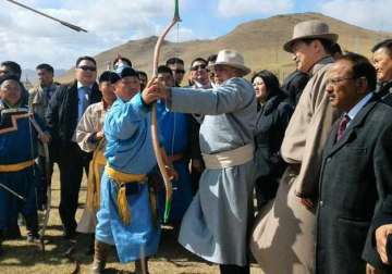 pm modi shoots arrows at mongolia s mini naadam festival