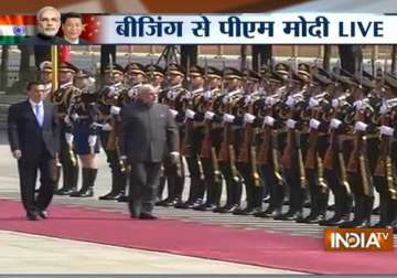 pm modi accorded ceremonial welcome at great hall of people