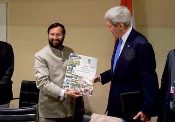 kerry meets javadekar discusses bilateral efforts to reduce emissions