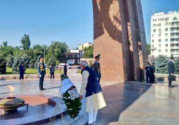 pm modi lays wreath at victory monument in kyrgyzstan capital bishkek