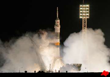 soyuz carrying russian american and dutch astronauts blasts off