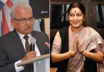 swaraj meets nepalese counterpart discusses a range of issues