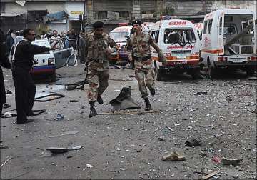 3 terrorists 2 policemen killed in suicide attack in karachi