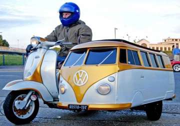 uk man fits vw camper van for his son to his 1961 lambretta scooter