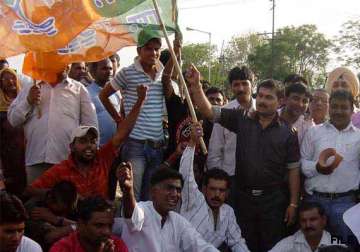 bjp workers protest denial of permission for modi s rally