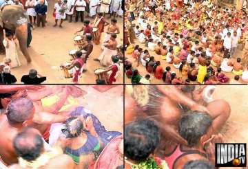 bizarre priest breaks coconuts on heads of karur temple devotees