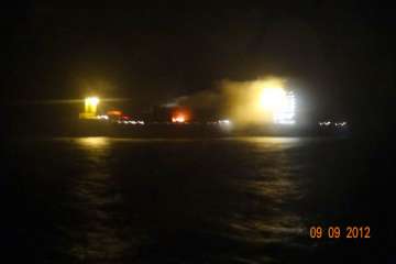 fire still raging on container vessel mv amsterdam bridge off mumbai