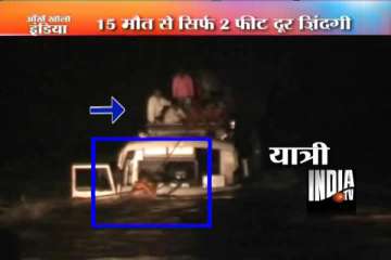 itbp crpf jawans rescue 45 passengers standing atop bus in mp flood