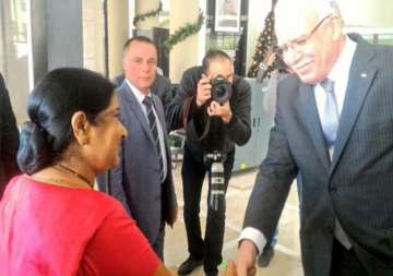 west asia visit sushma swaraj holds talks with palestinian counterpart