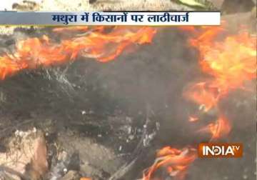 mathura 18 injured as farmers protest turn violent buses torched