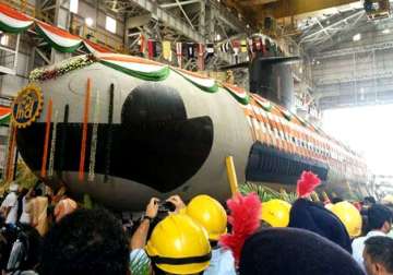 india s first indigenously built scorpene submarine launched into water