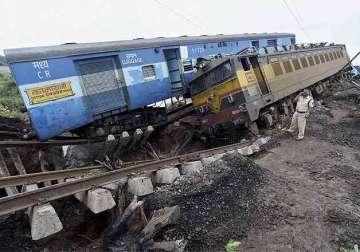 in pics two trains derail in madhya pradesh coaches fall into river