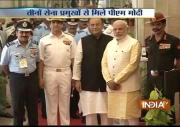 pm narendra modi meets top military officers at combined commanders conference