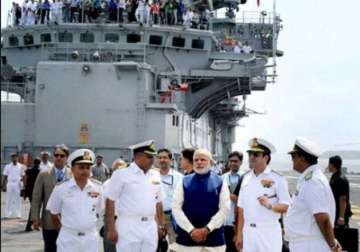 pm modi presides over commanders conference aboard ins vikramaditya